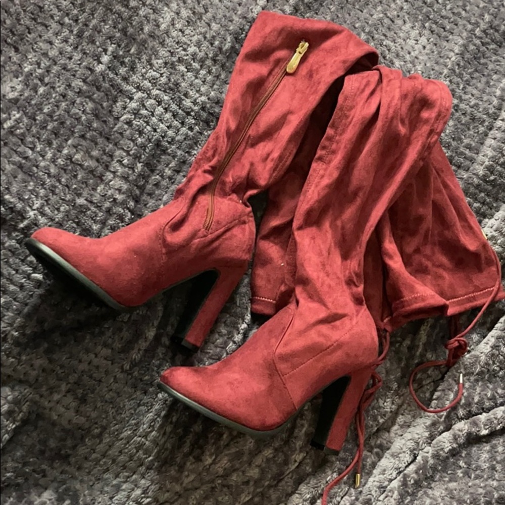 Burgundy Thigh High Boots